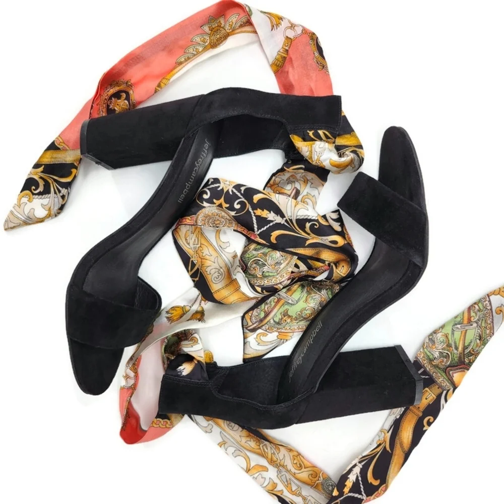 Jeffrey Campbell Lindsay Black Suede Scarf Ankle Wrap Open-Toe High Heel Sandals